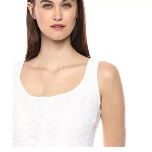 Pappagallo White Eyelet Tank Dress Womens 8 Embroidered A Line Cotton Back Zip - Picture 3 of 8